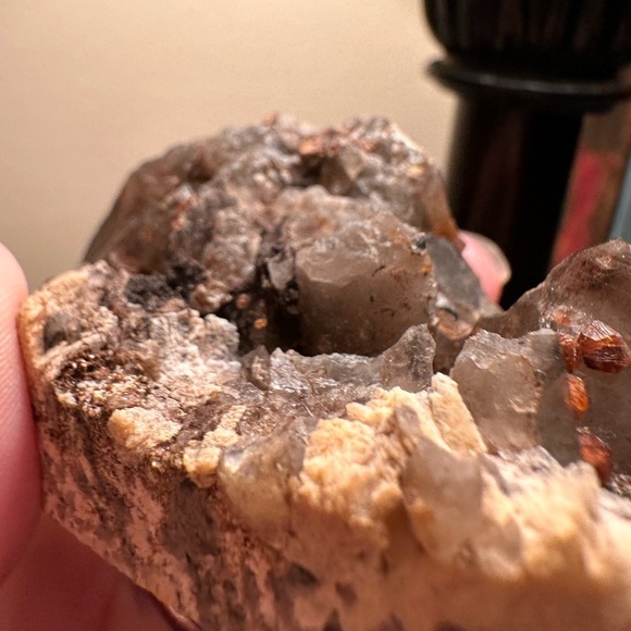 Chocolate Smoky Quartz and garnet gem specimens on matrix 155 g - Picture 7 of 15